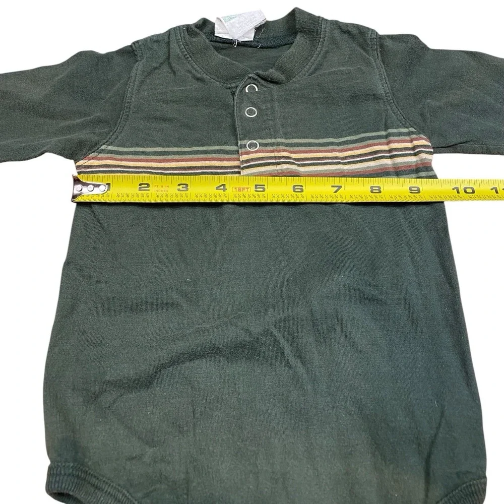 VTG 90s Baby Bodysuit Green 0-3‎ Striped Henley Bodysuit 100% Cotton Long Sleeve